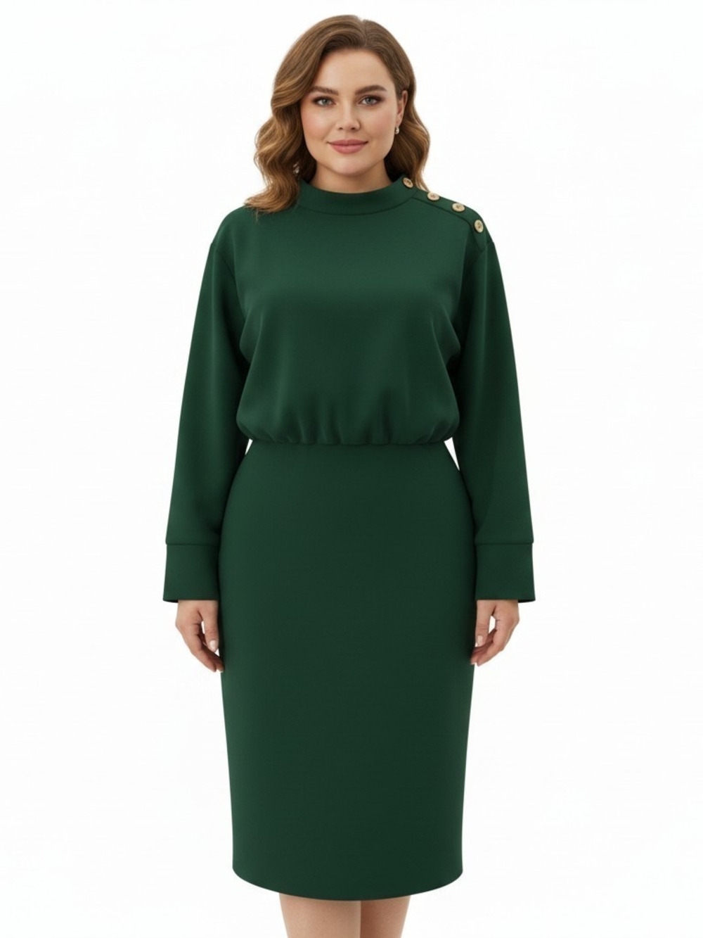 NWT Mark & James Badgley Mischka Hattie Mock Neck Dress Emerald Green Size 1X